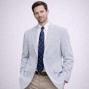 Dormeuil Amadeus 365 Mens Jacket 42 Blue Stripe Sport Coat England Preppy Blazer